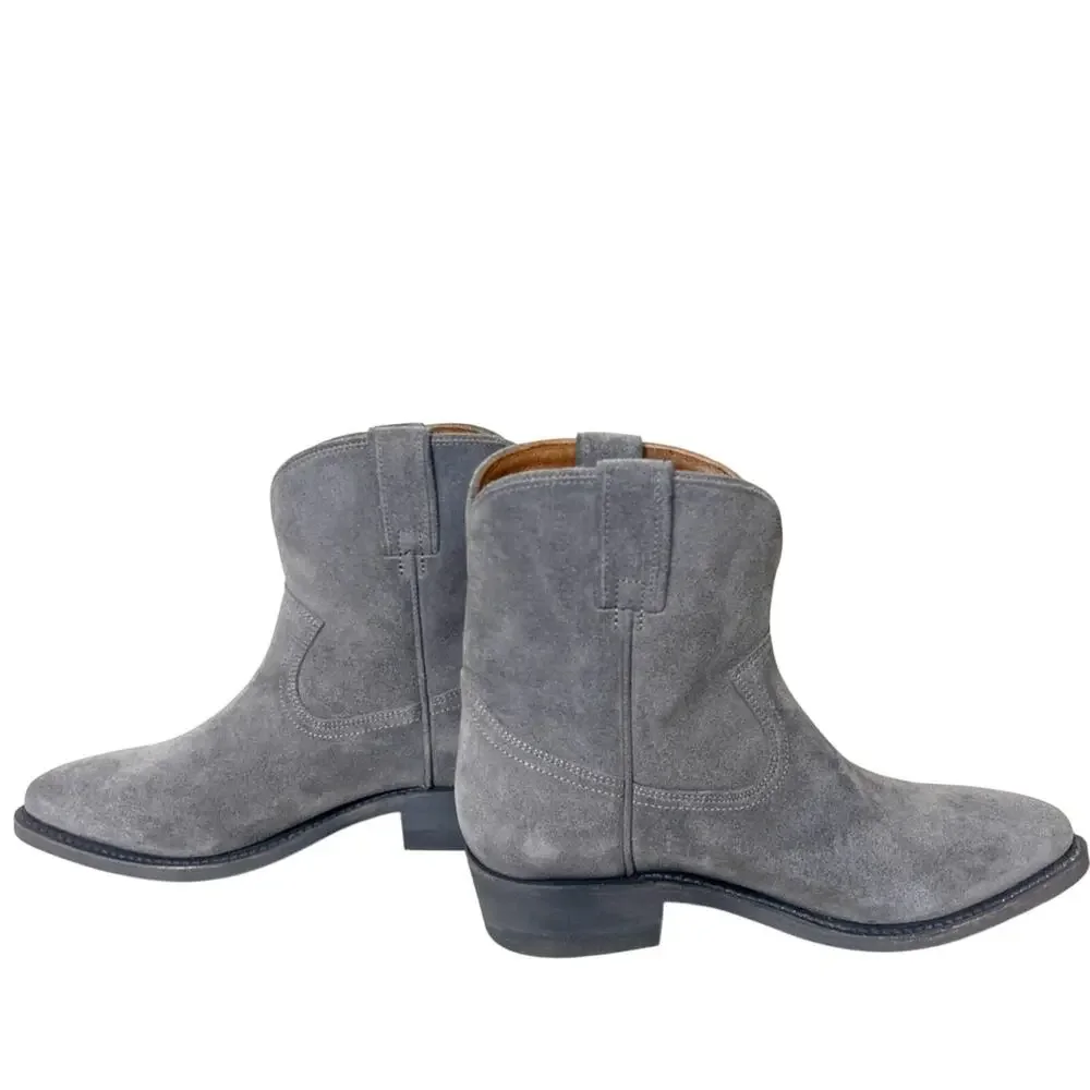 Frye Womens 9 Gray Suede Leather Heeled Pointed Toe Western Ankle Booties NEW